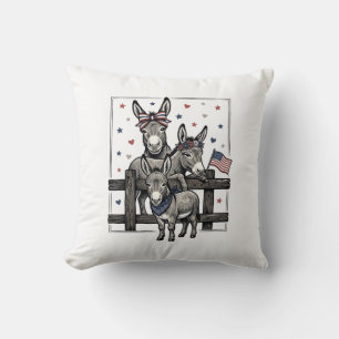 Cojín Decorativo Burros Patrióticos Diseño de Camiseta Vintage 4 de