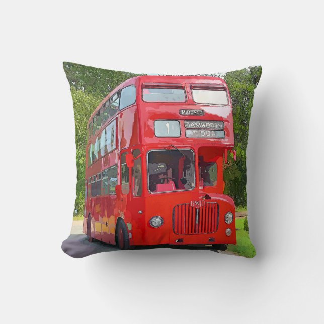 COJÍN DECORATIVO BUS ROJO BRITÁNICO (Anverso)