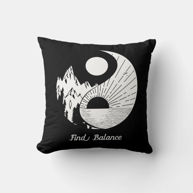 Cojín Decorativo Buscar equilibrio Zen Yin Yang blanco negro (Anverso)