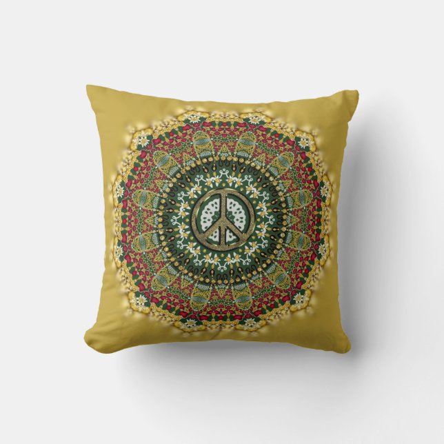 Cojín Decorativo Buttercup Boho Mandala Signo de Paz Cushira (Anverso)