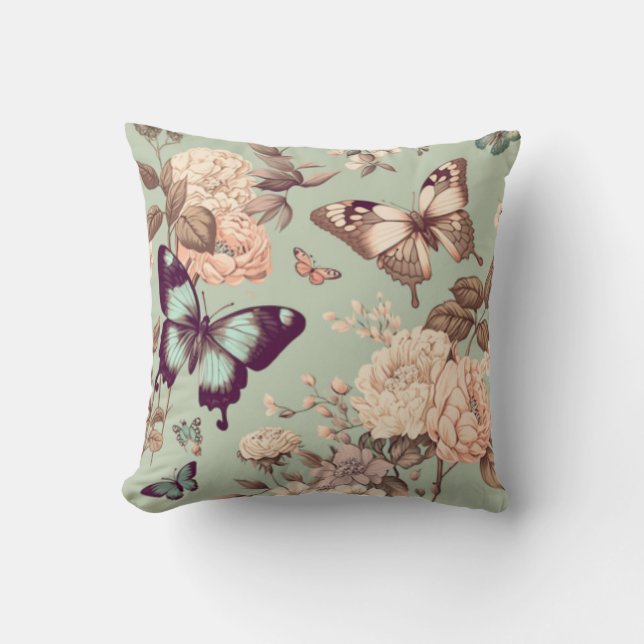 Cojín Decorativo Butterflies and flowers ωερυ light green decor  (Anverso)