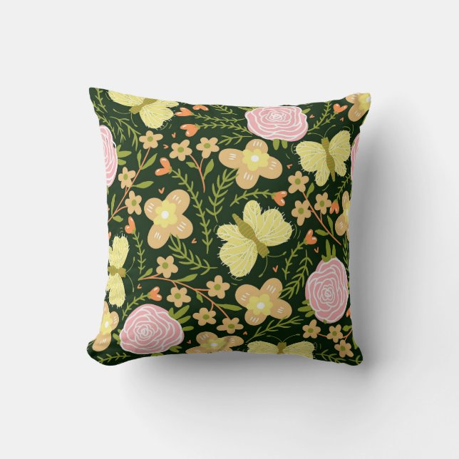 Cojín Decorativo BUTTERFLIES n FLOWERS THROW PILLOW (Anverso)
