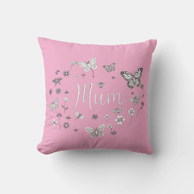 Cojín Decorativo Butterfly and Floral "Mum" Mother's Day  (Anverso)