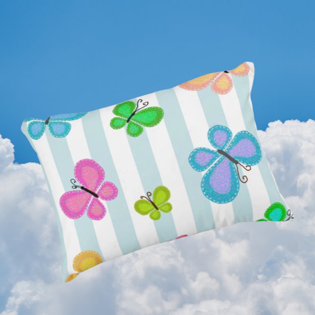 Cojín Decorativo Butterfly Dreams Blue Stripe (Charming folk art butterflies!)