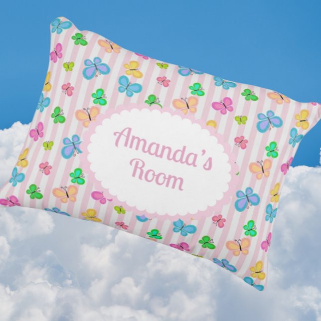 Cojín Decorativo Butterfly Dreams Personalized Pink Stripe  (Personalize for someone special!)