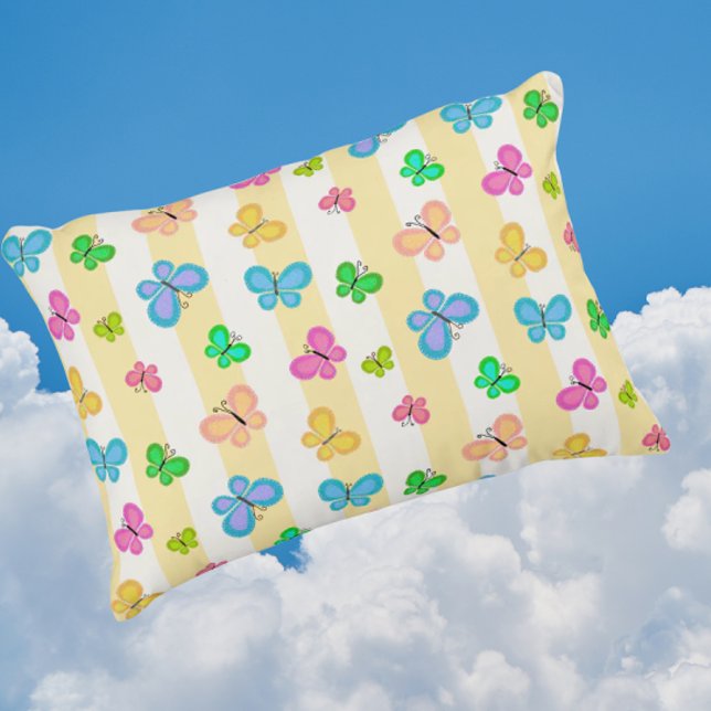 Cojín Decorativo Butterfly Dreams Yellow White Stripe (Cheerful butterfly accent pillow)
