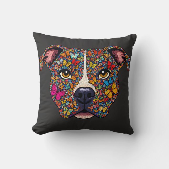 Cojín Decorativo Butterfly Kaleidoscope Pitbull Portrait -Bully Mom (Anverso)