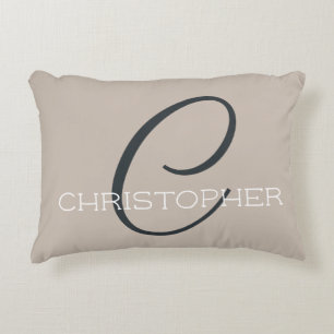 Cojín Decorativo C Inicial Monograma Elegante Taupe Marrón