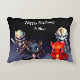 Cojín Decorativo Caballeros y dragones felices de cumpleaños