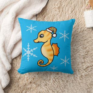 Cojín Decorativo Caballete de mar navideño lindo copo de nieve fest