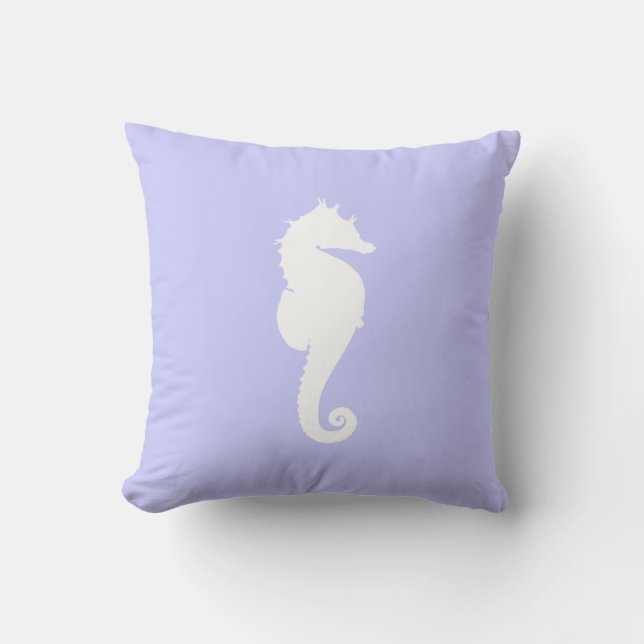 Cojín Decorativo Caballito de mar blanco y pervinca (Anverso)
