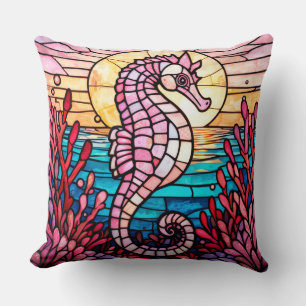 Cojín Decorativo Caballito de mar de vidrio emplomado colorido con