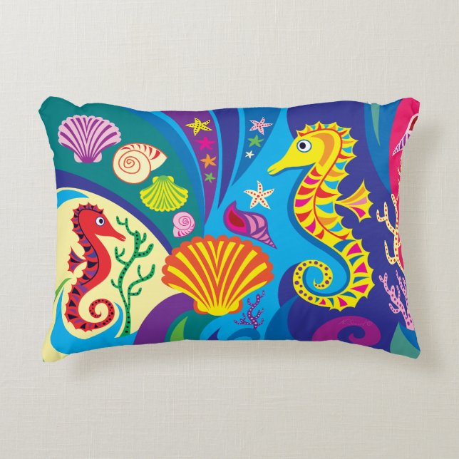Cojín Decorativo Caballito de mar náutico (Anverso)