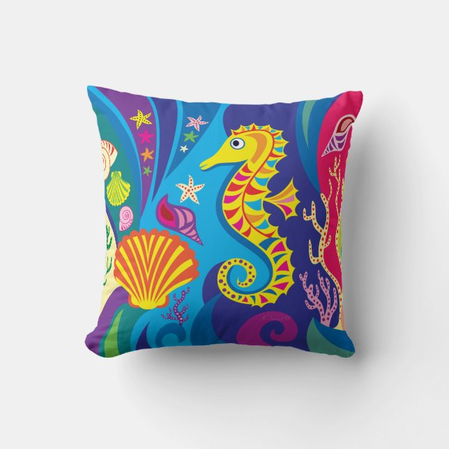 Cojín Decorativo Caballito de mar náutico (Anverso)