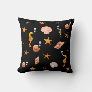 Cojín Decorativo Caballitos de mar, conchas y estrellas de mar eleg