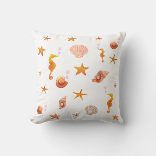 Cojín Decorativo Caballitos de mar elegantes, conchas y estrellas d