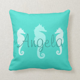 Cojín Decorativo Caballitos de Mar Turquesa Personalizados