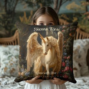 Cojín Decorativo Caballo Alado Vintage Renacimiento Unicornio Dorad