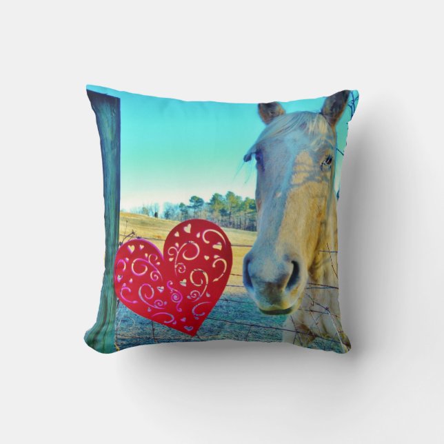 Cojín Decorativo Caballo Amarillo Retro Corazón de San Valentín (Anverso)