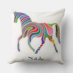 Cojín Decorativo Caballo arco iris - tu nombre