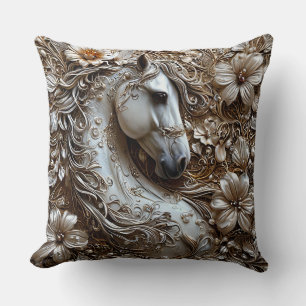 Cojín Decorativo Caballo blanco con adornos florales ornamentados