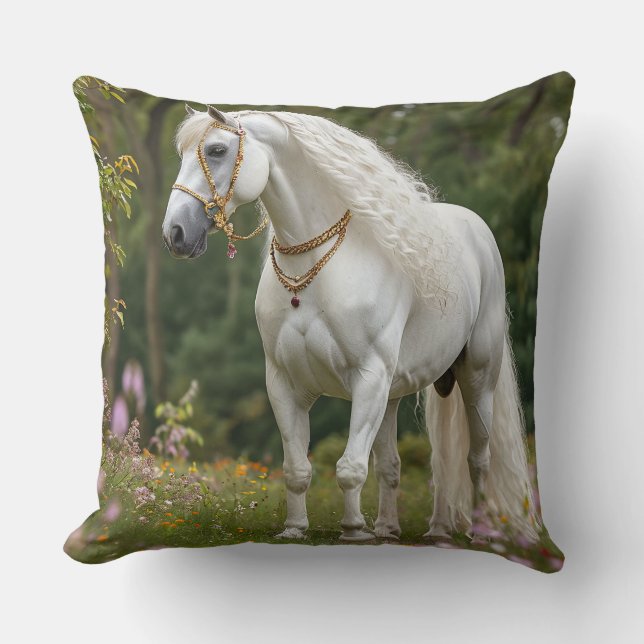 Cojín Decorativo Caballo blanco con crin fluida (Anverso)