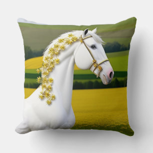 Cojín Decorativo Caballo Blanco Con Guirnalda Floral