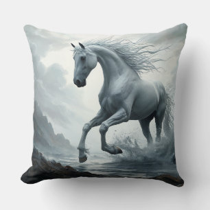 Cojín Decorativo Caballo Blanco Corriendo a Través del Agua