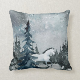 Cojín Decorativo Caballo blanco del bosque de bosques de invierno d