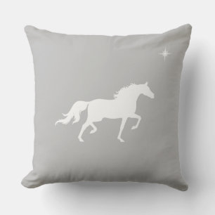 Cojín Decorativo Caballo blanco elegante y estrella en gris platead