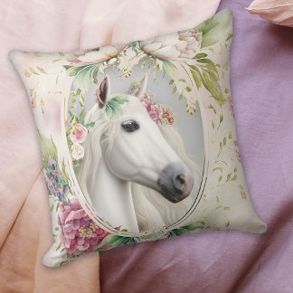 Cojín Decorativo Caballo blanco floral romántico