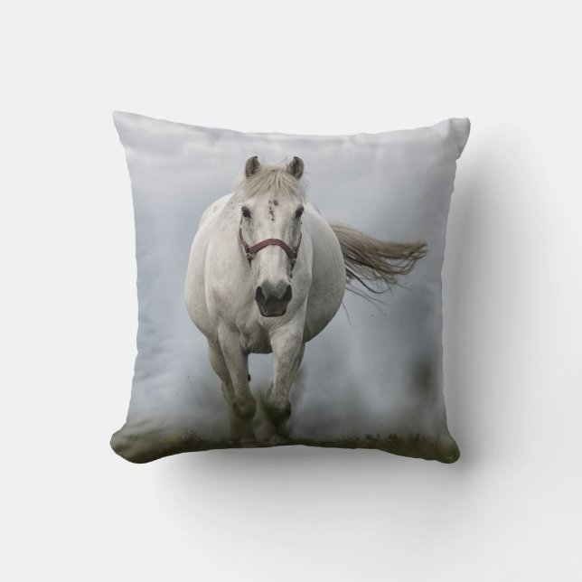 Cojín Decorativo Caballo blanco galopante (Anverso)