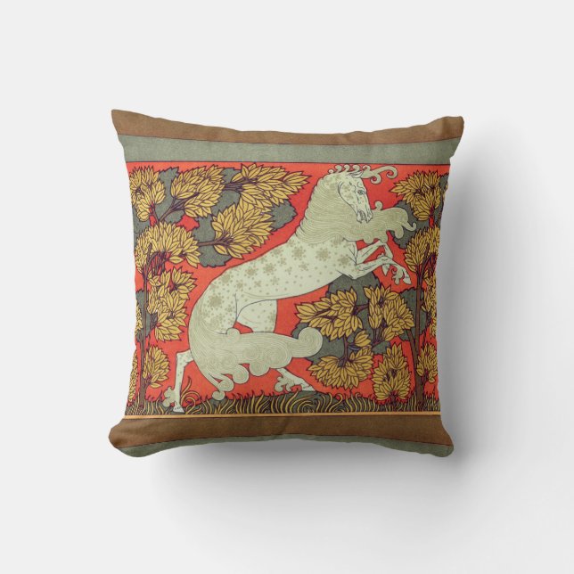 Cojín Decorativo CABALLO BLANCO RAMPANTE, ÁRBOLES EN WOODLAND Art N (Anverso)