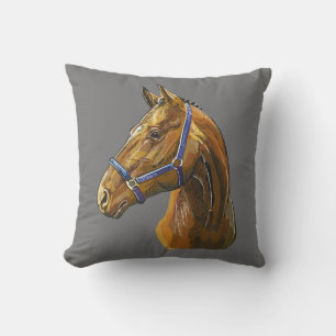 Cojín Decorativo Caballo castaño dibujado a mano