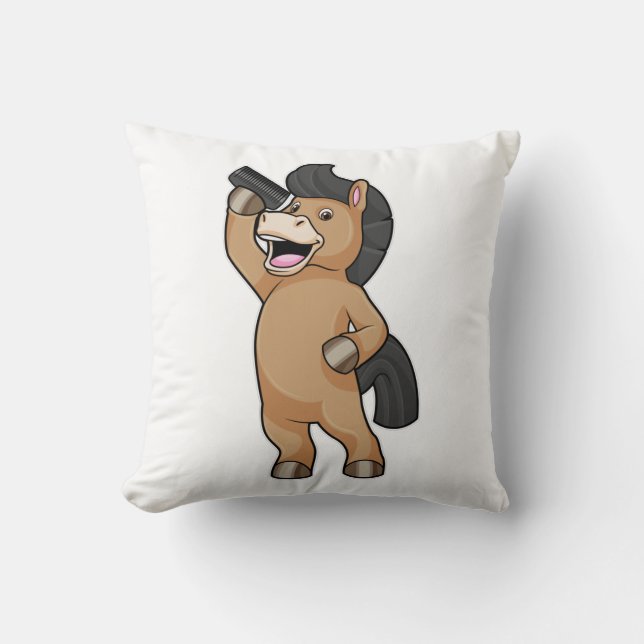 Cojín Decorativo Caballo como Peluquero con Peine (Anverso)