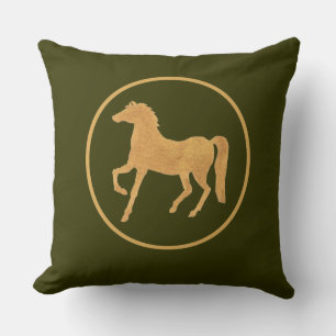 Cojín Decorativo Caballo con efecto de oro de moda en verde oscuro 