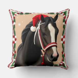 Cojín Decorativo Caballo con sombrero festivo de Santa en Navidad