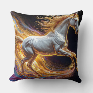 Cojín Decorativo Caballo Corriendo con Melena Fluyente Dorada