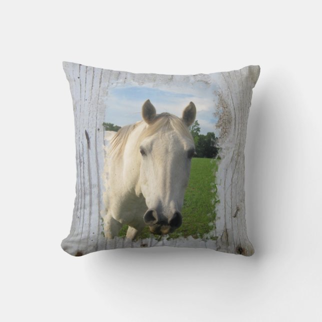 Cojín Decorativo Caballo cuarto gris en tablero blanqueado (Anverso)