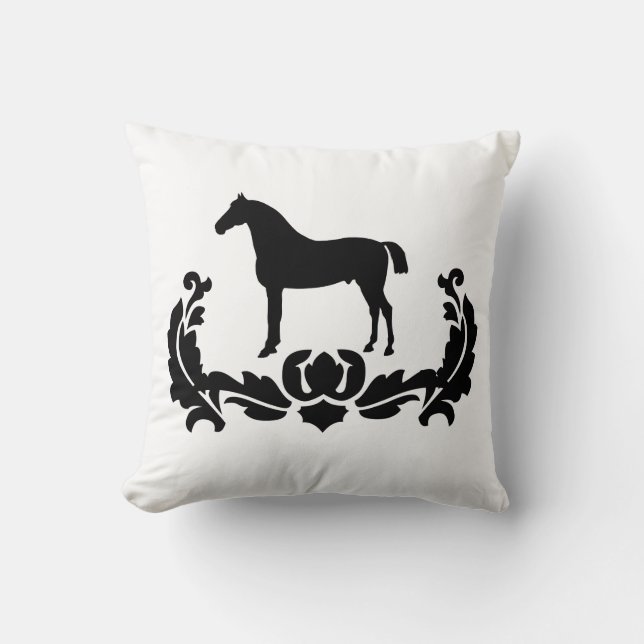 Cojín Decorativo Caballo Damasco blanco y negro (Anverso)