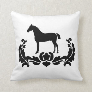 Cojín Decorativo Caballo Damasco blanco y negro