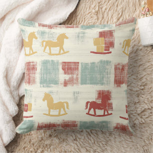 Cojín Decorativo Caballo de Balanzaín Shabby Chic Patrón de Cuadros