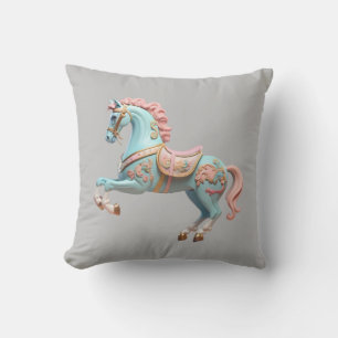 Cojín Decorativo Caballo de carrusel azul y rosa