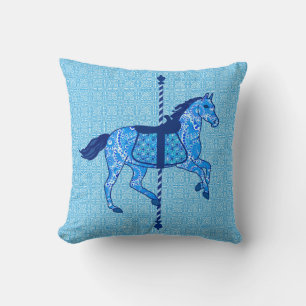 Cojín Decorativo Caballo de carrusel - Cobalto y azul cielo