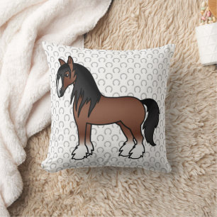 Cojín Decorativo Caballo de Dibujos Animados Brown Gypsy Vanner Cly