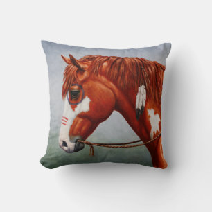 Cojín Decorativo Caballo de guerra de castaño nativo americano Pint