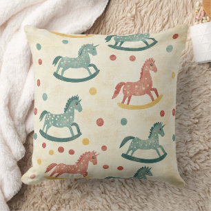Cojín Decorativo Caballo de Juguete Antiguo Estilo Plaid Óxido Patr