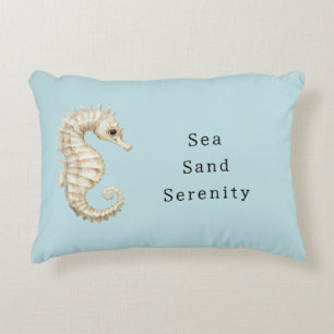 Cojín Decorativo Caballo de Mar Azul Crema Regalo de Boda de Oceano