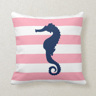 Cojín Decorativo Caballo de mar del patrón de franjas anchas azul y