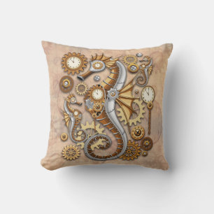 Cojín Decorativo Caballo de mar steampunk arte surrealista vintage